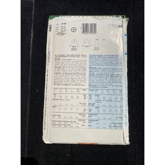 See & Sew Butterick 5983 Miss Top & Skirt Size 6-22 Sewing Pattern Women's Uncut - Picture 5 of 5